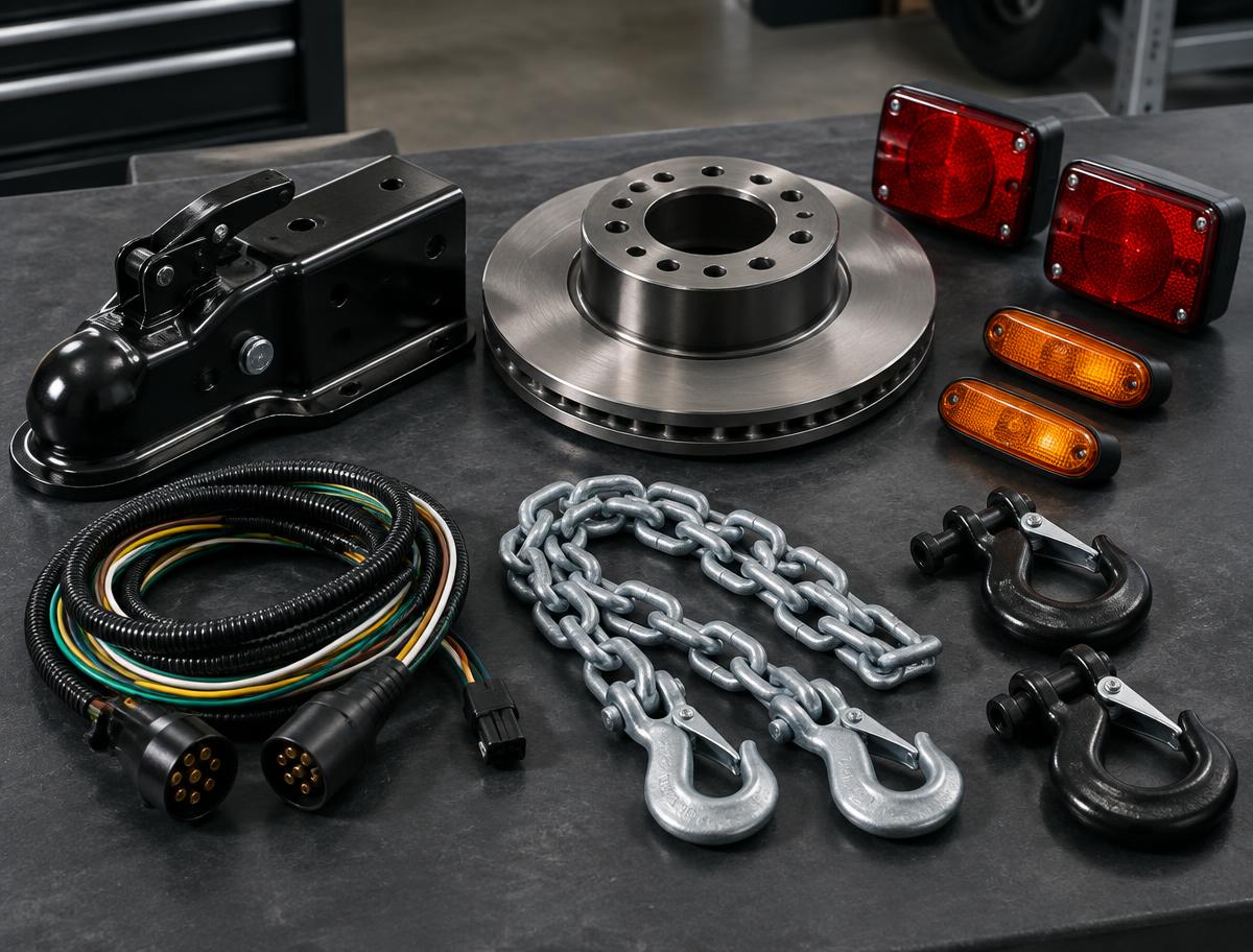 Trailer and towing parts including hitch, lights, wiring and chains